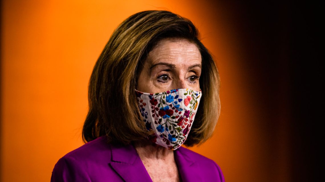 Speaker of the House Nancy Pelosi calls for the removal of President Donald Trump from office either by invocation of the 25th Amendment by Vice-President Mike Pence and a majority of the Cabinet members or impeachment at the US Capitol on January 7, 2021 in Washington, DC.