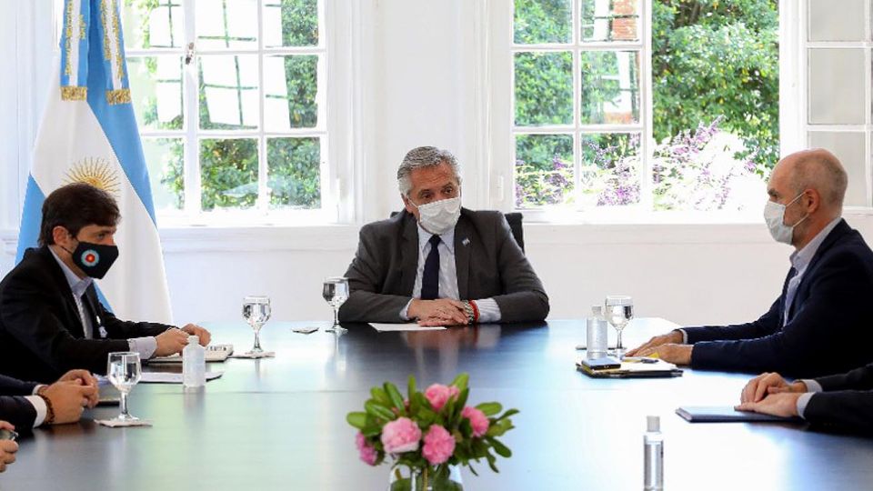 El presidente reunido con Horacio Rodríguez Larreta y Axel Kicillof