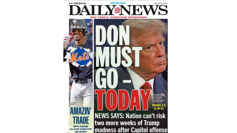 "Te debes ir hoy": tapa del diario de Nueva York sobre Trump.