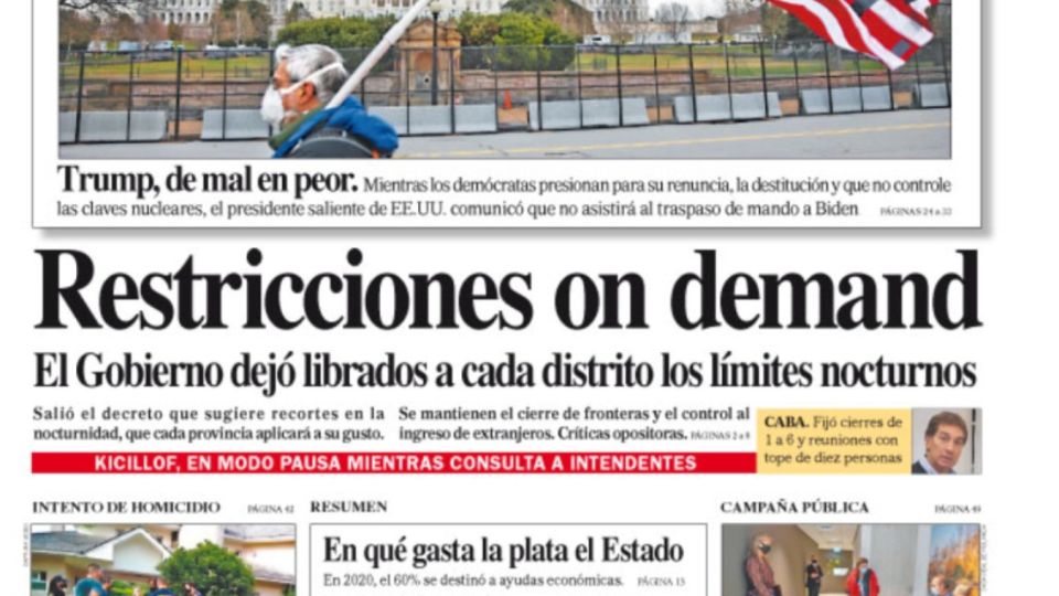 La tapa del sábado 9 de enero del Diario Perfil.