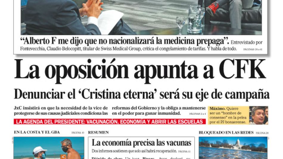 La tapa de Diario PERFIL del domingo 10 de enero de 2021.