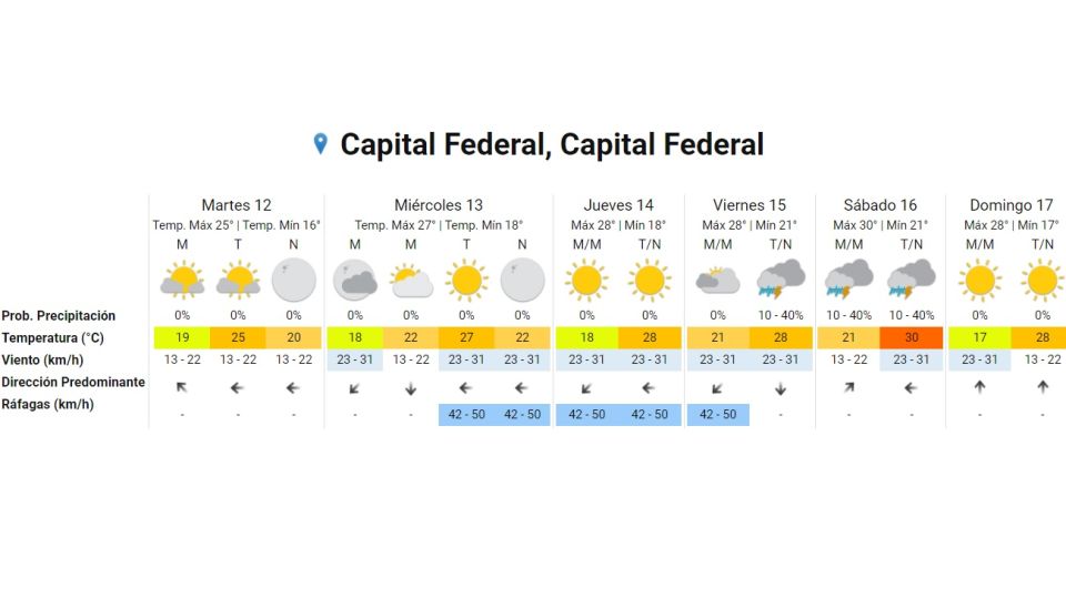 Pronostico del tiempo para el 12 de enero 2021. Crédito: Gentileza Servicio Meteorológico Nacional