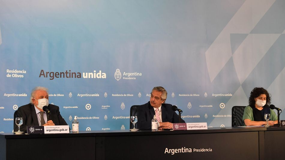 Alberto Fernández, Ginés González García y Carla Vizzotti 20210113