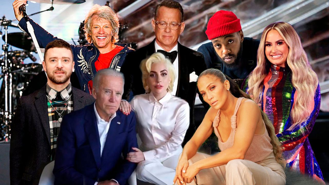 Arriba: Justin Timberlake - Jon Bon Jovi - Tom Hank - Ant Clemos - Demi Lovato / Abajo: Joe Biden y Lady Gaga - Jennifer López | Foto:Montaje
