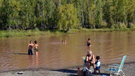 Los bañistas no salían de su asombro ante el extraño color de las aguas del Limay.