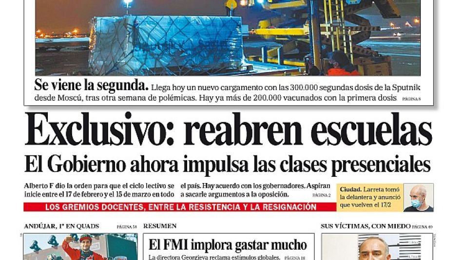 La tapa del Diario PERFIL del sábado 16 de enero de 2021