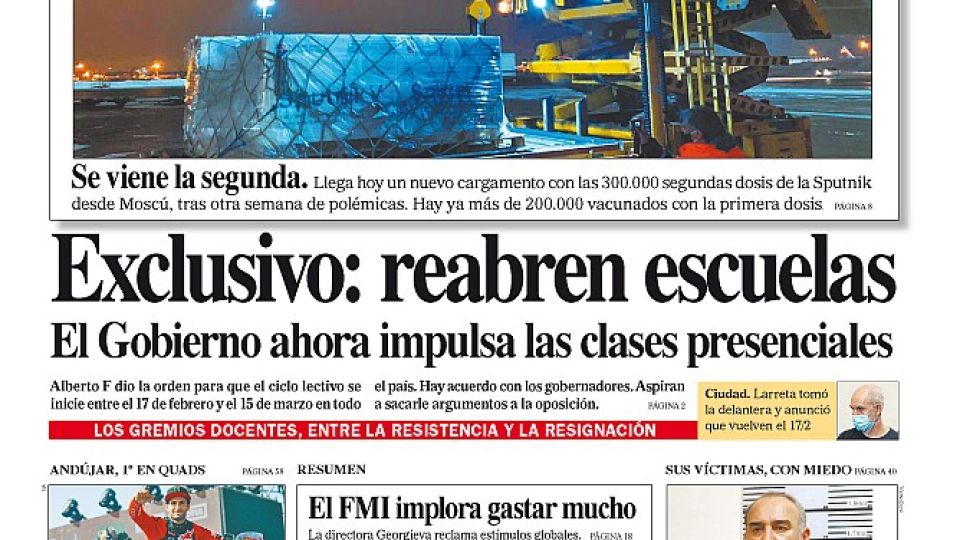 La tapa del Diario PERFIL del sábado 16 de enero de 2021