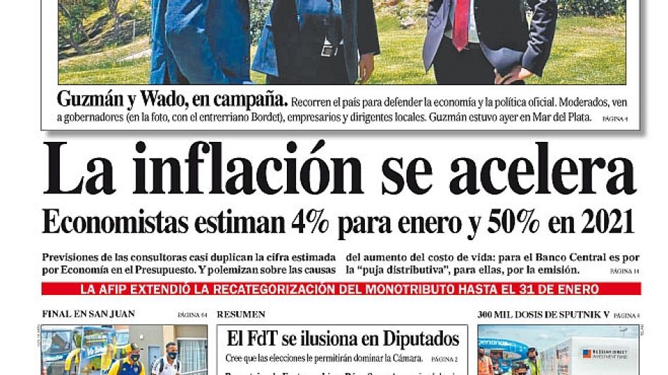 La tapa del Diario PERFIL del domingo 17 de enero de 2021.