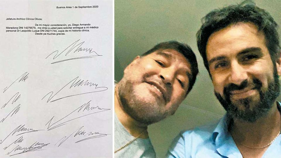 Garabatos. En uno de los documentos se solicitaba la historia clínica de Maradona, dos meses antes de su muerte.