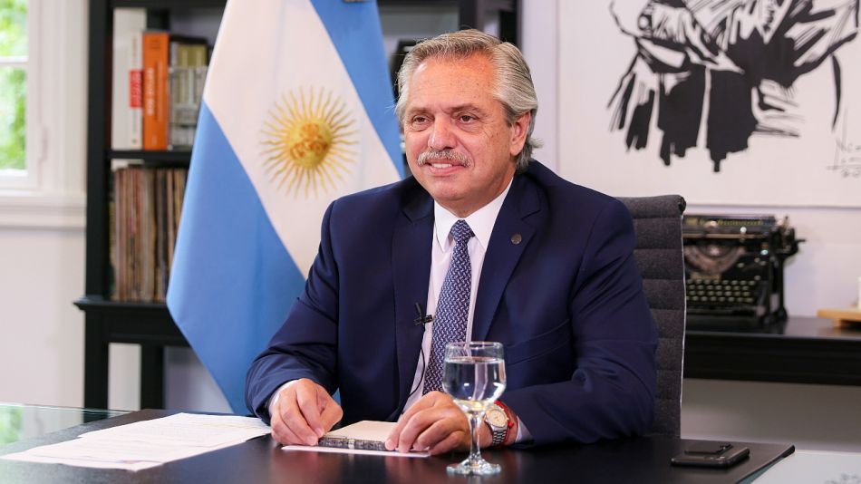 Alberto Fernández durante el discurso ante el Foro de Davos.