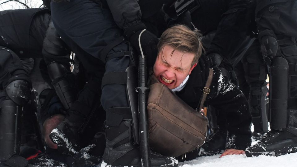 Protestas en Rusia contra la detención de Alexei Navalni el 31 de enero de 2020.