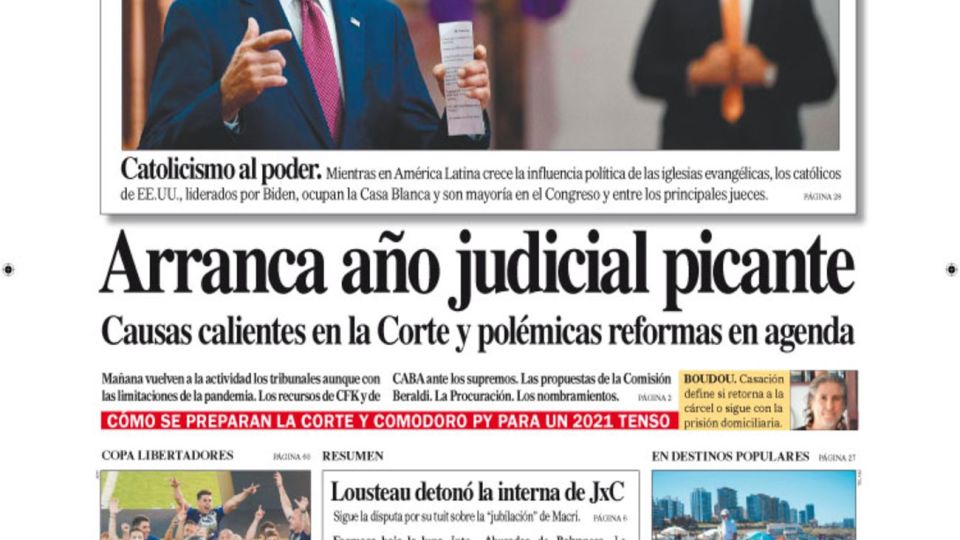 La tapa del Diario PERFIL de este domingo 31 de enero de 2021.