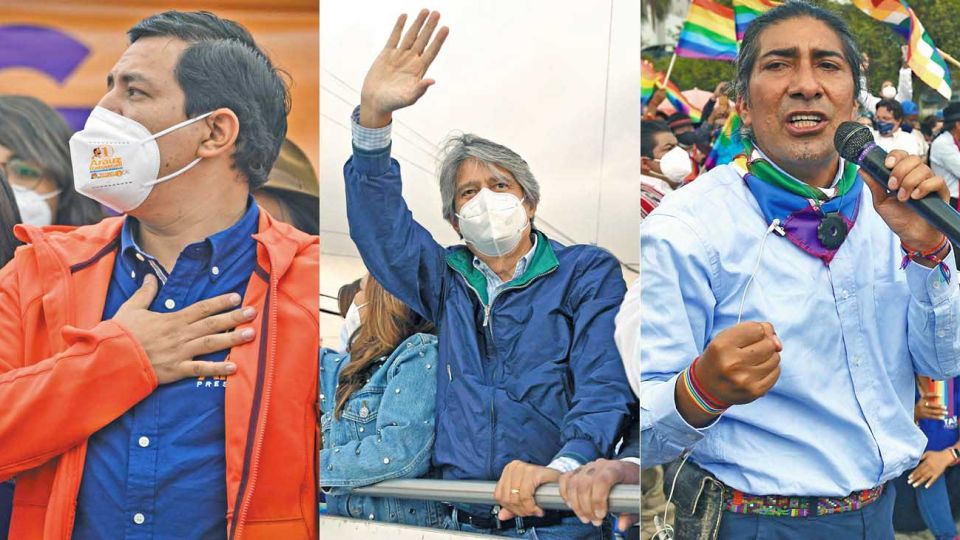 Favoritos. Andrés Arauz, la candidatura del correísmo; Guillermo Lasso, banquero y enemigo del “socialismo del siglo XXI” y Yaku Pérez, un líder indigenista y ecologista. Hay posibilidades de una segunda vuelta, en abril.