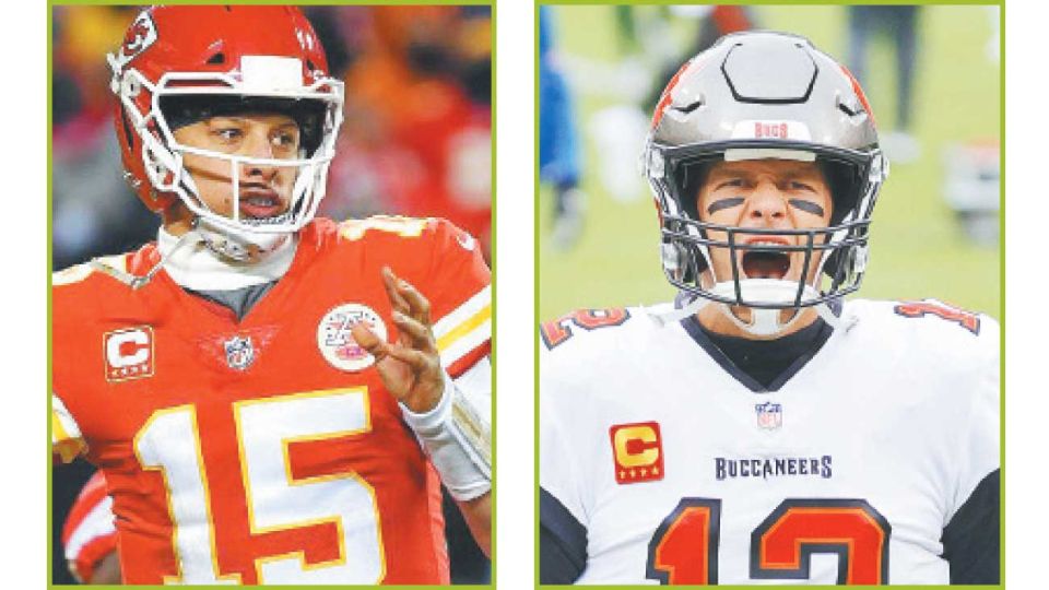 Figuras. Patrick Mahomes, mariscal de campo de Kansas, y Tom Brady, de Buccaneers. Las estrellas de este Super Bowl.