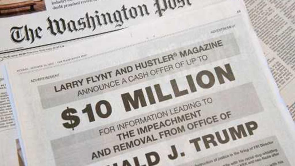 El día que Larry Flynt ofreció 10 millones de dólares para echar a Trump de la presidencia
