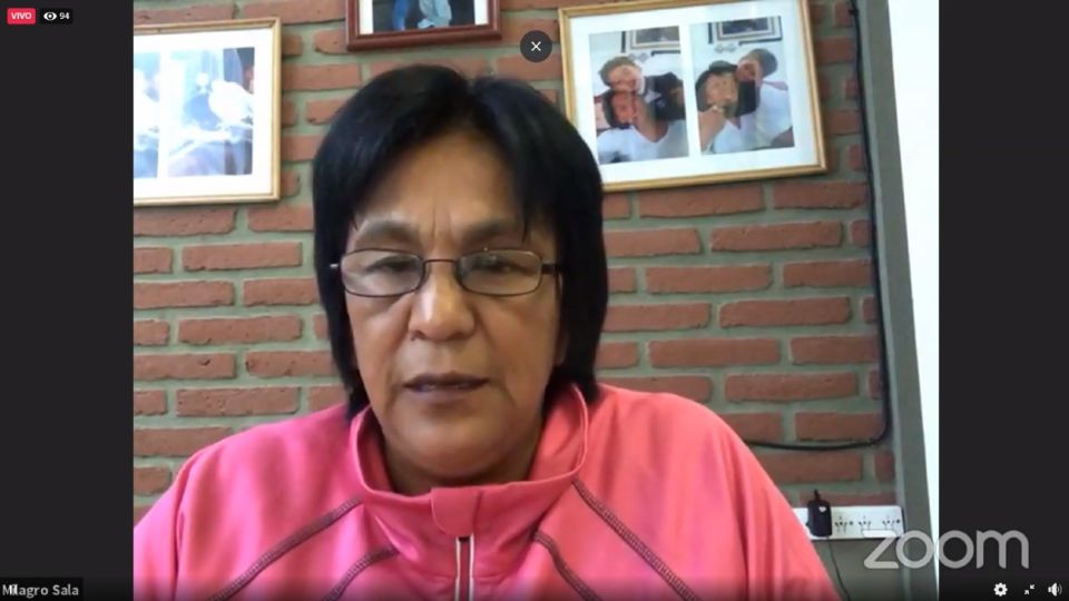 La dirigente jujeña Milagro Sala, en un zoom junto a dirigentes del Frente Grande.