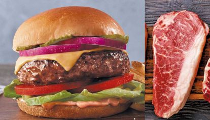 Opción. La hamburguesa de Beyond Meat, la empresa de Los Angeles que abrió el mercado, y los bifes que “cultiva” el laboratorio israelí Aleph Farms.