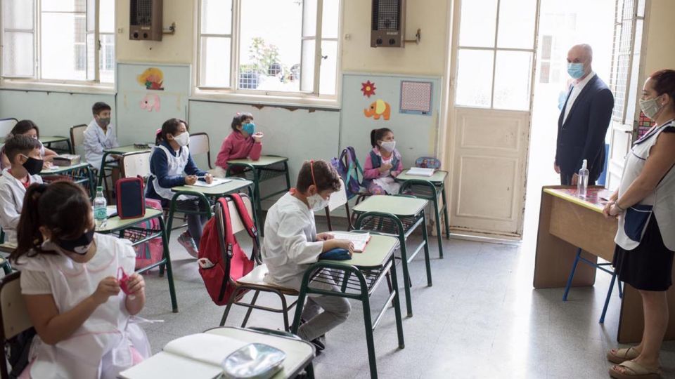 Inicio de clases con presencialidad. El Jefe de Gobierno porteño, Horacio Rodriguez Larreta en acto de inicio lectivo 2021