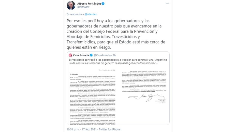 Alberto Fernández Tuit Femicidios