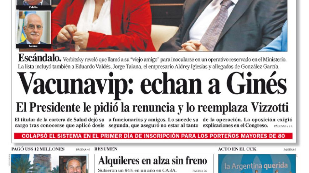 La tapa del Diario PERFIL de este sábado 20 de febrero de 2021.