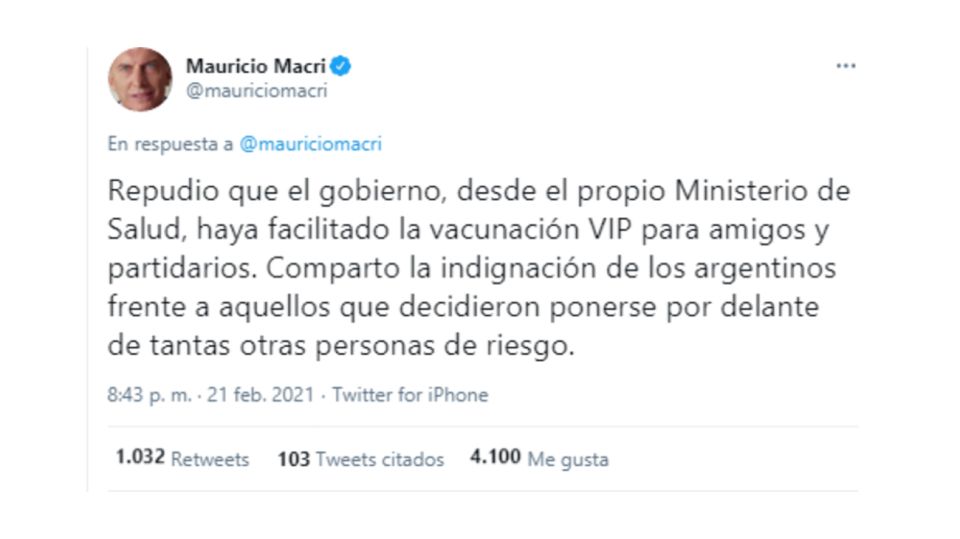 Macri Vacunación VIP Twitter