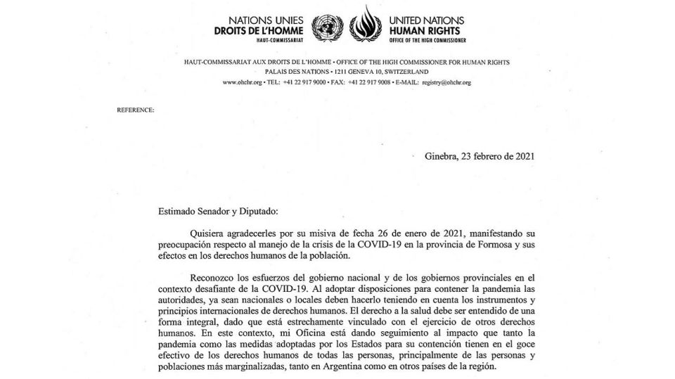Carta de Michele Bachelet 20210225