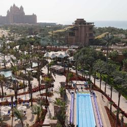 Muestra una vista del parque acuático Aquaventure de The Palm en Dubai. - El parque está programado para reabrir en marzo después de que se le agregaron nuevas extensiones. | Foto:AFP