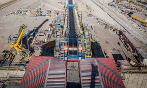 Handout file photo taken on June 24, 2019 and released by the National Copper Corporation of Chile (CODELCO) showing the construction of the underground operations of the Chuquicamata mine in Calama, Chile. The price of copper doubled on February, 2021 compared to March, 2020 and reached its highest price in a decade due to China's purchases, a situation which opens a "unique" opportunity for the economy of Chile, the main producer of the mineral, experts pointed out to AFP.