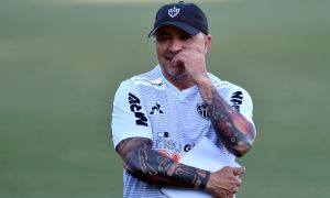 In this file photo taken on March 09, 2020, the coach of Brazilian football team Atletico Mineiro, Argentine Jorge Sampaoli, conducts a training session at the club's training centre after his presentation in Vespasiano, Brazil. Argentine coach Jorge Sampaoli said goodbye to Brazilian first division side Atletico Mineiro on February 22, 2021 in a letter released by his adviser.