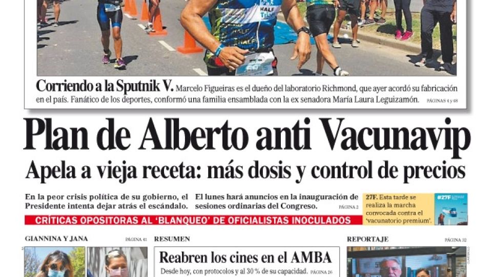 Portada de Diario PERFIL del sábado 27 de febrero.