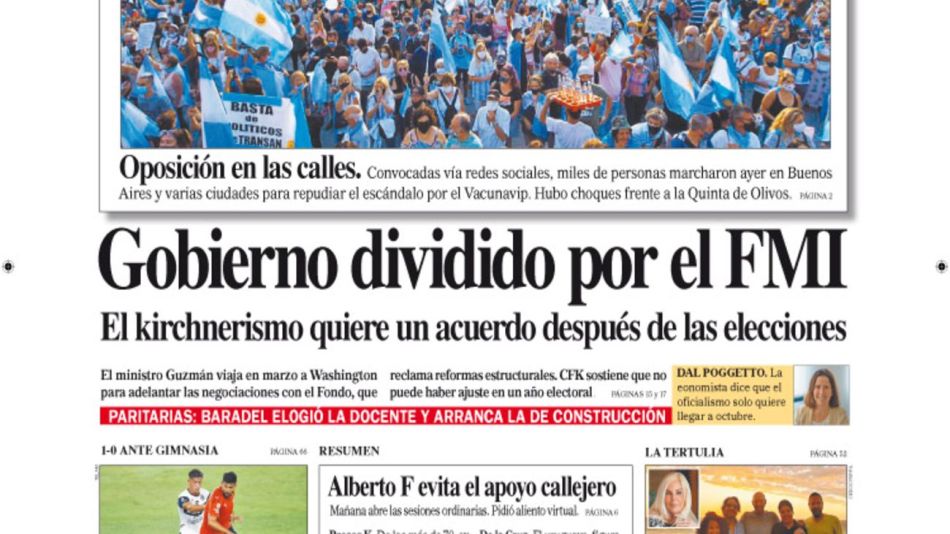 tapa Diario PERFIL domingo 28 de febrero 2021