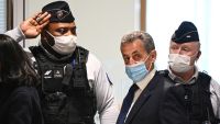 Former French president Nicolas Sarkozy arrives at the Paris court house to hear the final verdict in a corruption trial on March 1, 2021.