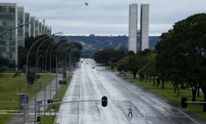General view of the Esplanade of Ministries in Brasilia, seen on the first day of lockdown in the Brazilian capital decreed by Governor Ibanes Rocha to fight a surge in cases of the novel coronavirus, COVID-19, on February 28, 2021.