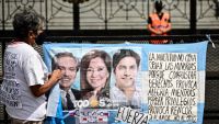A woman walking near the Congress in Buenos Aires.