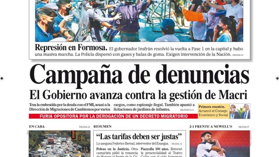 La tapa del Diario PERFIL del sábado 6 de marzo de 2021.