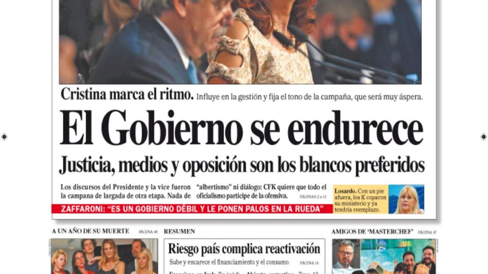 La tapa de Diario PERFIL de este domingo 7 de marzo de 2021