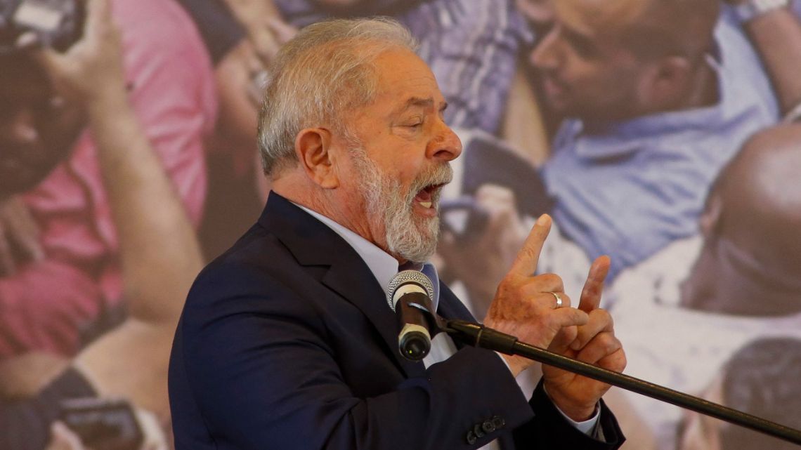 Brazilian former president (2003-2011) Luiz Inácio Lula da Silva, delivers a press conference at the metalworkers' union building in São Bernardo do Campo, in metropolitan São Paulo, Brazil, on March 10, 2021.