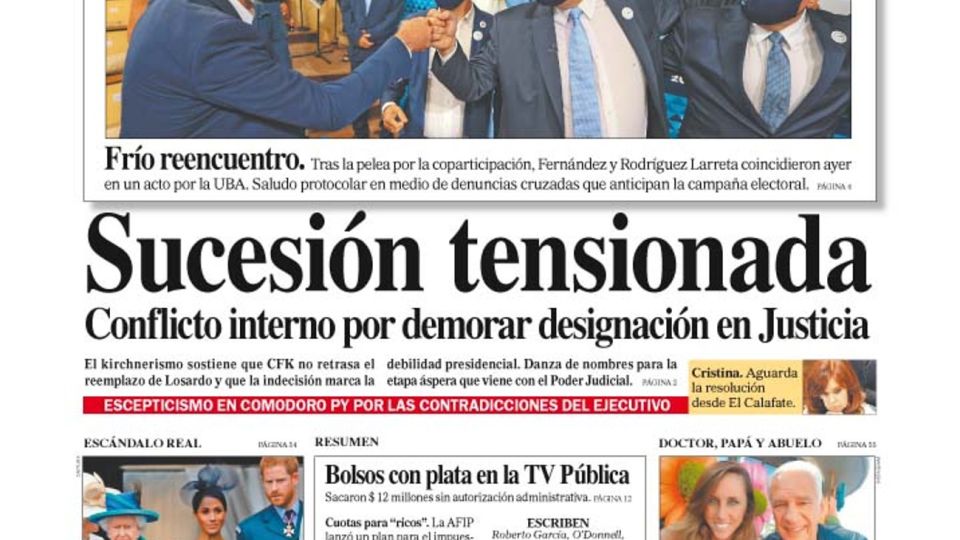 La tapa del diario PERFIL de este sábado 13 de marzo de 2021