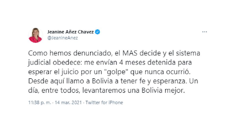 Prisión Preventiva Áñez Bolivia