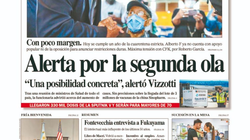La tapa del diario PERFIL del sábado 20 de marzo de 2021.
