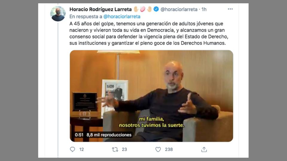 Horacio Rodriguez Larreta habla en Twitter 20210324