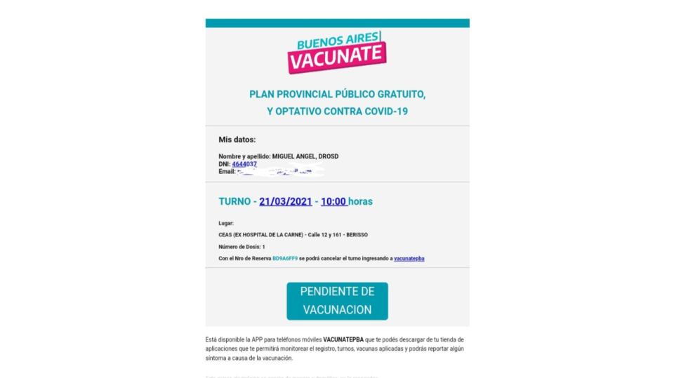 Turno Vacuna Muerto