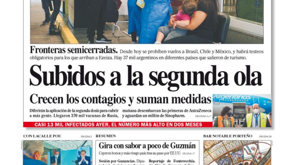 La tapa del Diario PERFIL del sábado 27 de marzo de 2021.