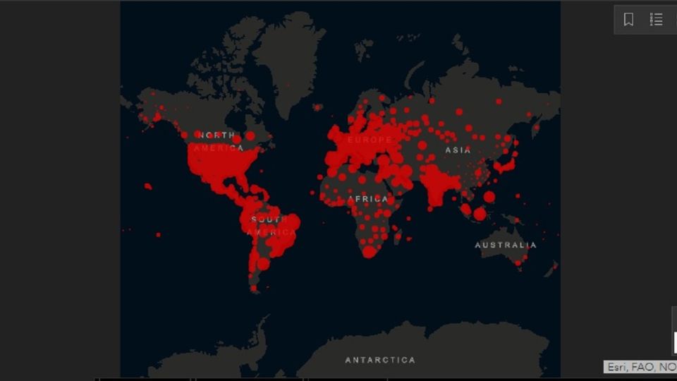 Mapa online Covid - Coronavirus - Universidad Johns Hopkins