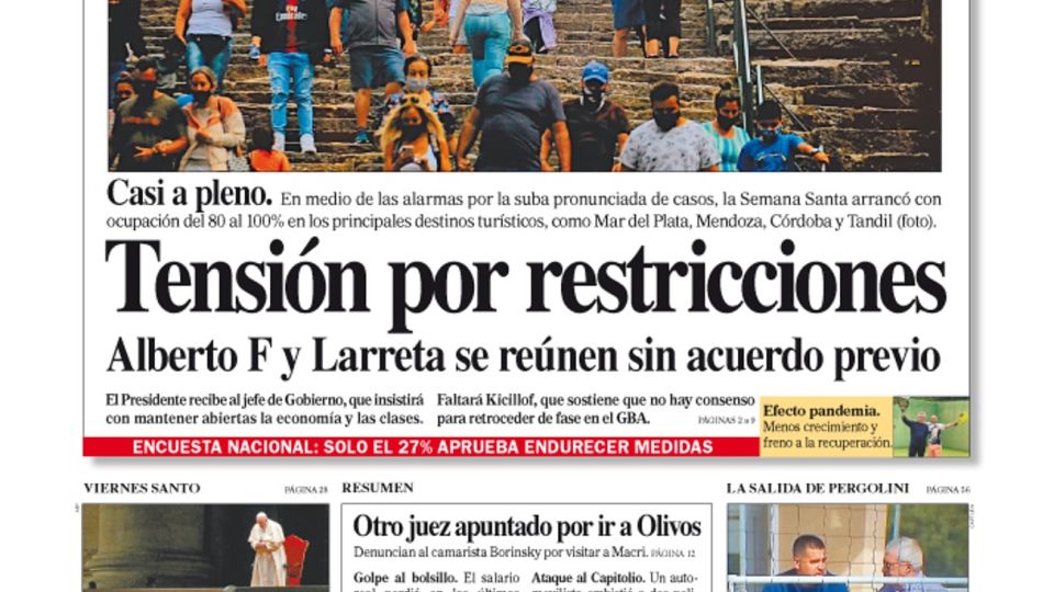 La tapa del Diario PERFIL del sábado 3 de abril de 2021