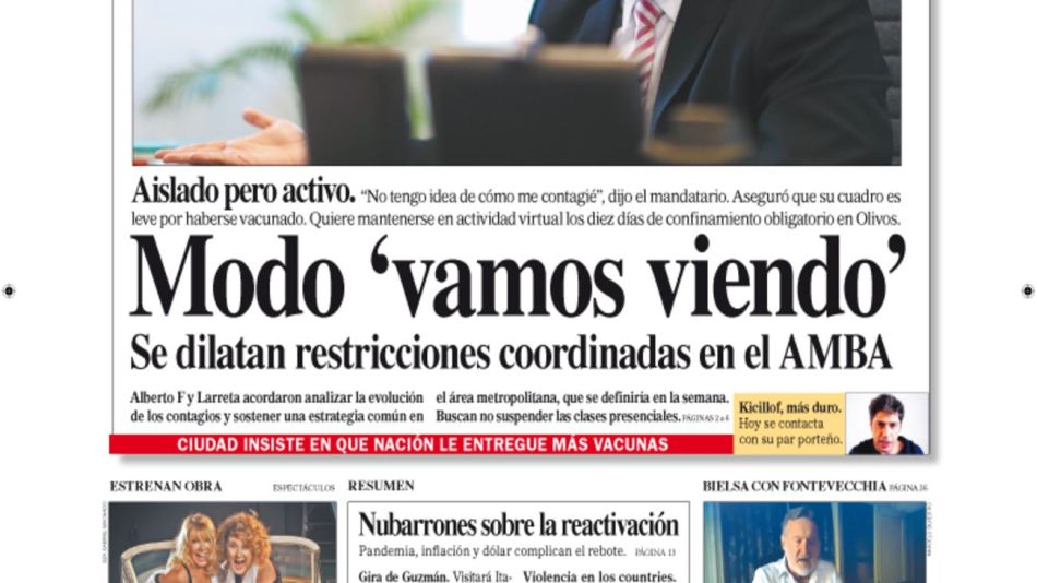 La tapa de Diario PERFIL domingo 4 de abril de 2021