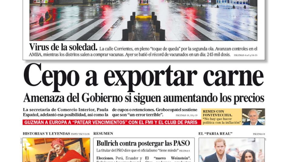 La tapa del Diario PERFIL de este domingo 11 de abril de 2021.