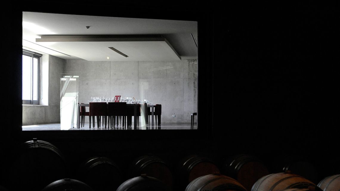 Picture of a wine-tasting room seen from a cellar in DiamAndes, a winery in the Uco Valley, San Carlos Department, in the Argentine province of Mendoza, taken on April 1, 2021. The winery was designed by the Mendoza-based Bórmida & Yanzón studio, which specialises in wine architecture and has built more than 30 wineries since 1988, many of which have received national and international awards.