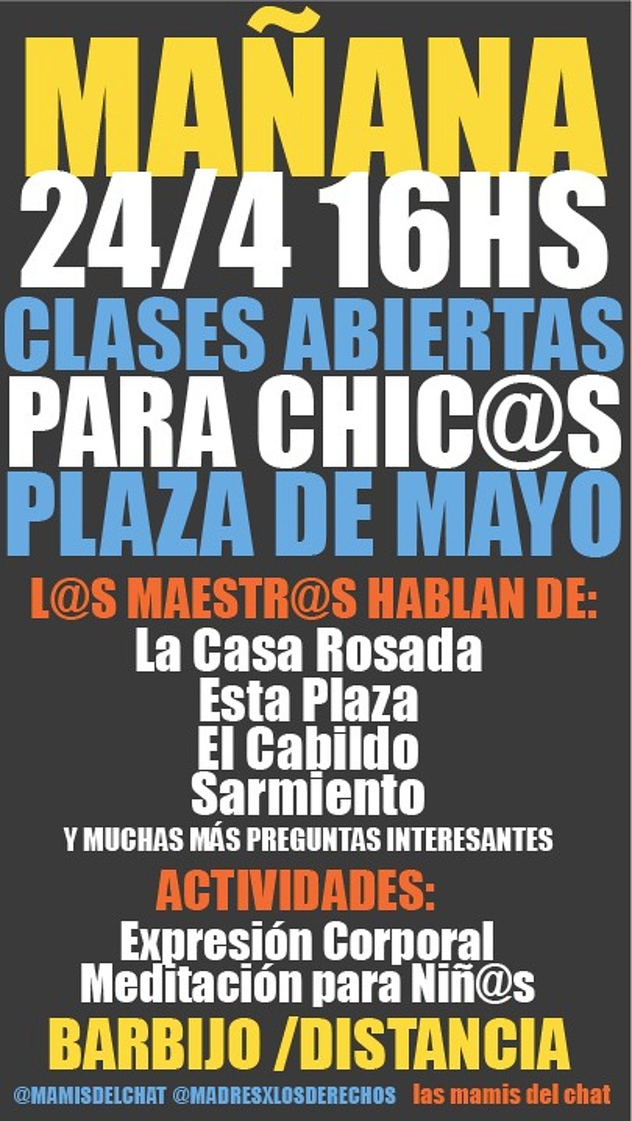 Convocatoria de las clases abiertas en Plaza de Mayo.