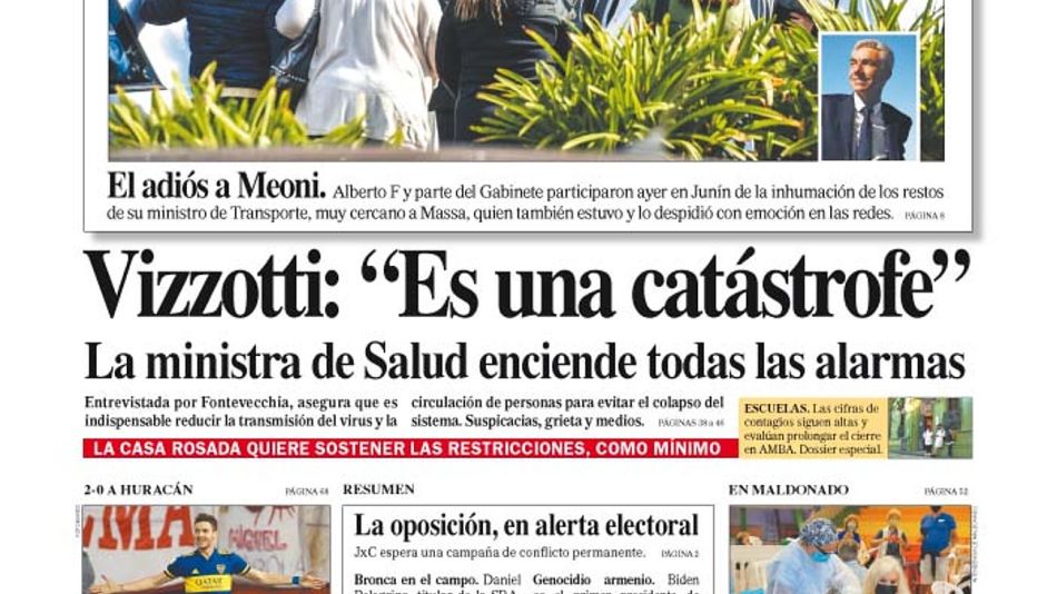 La tapa del Diario PERFIL del domingo 25 de abril de 2021.